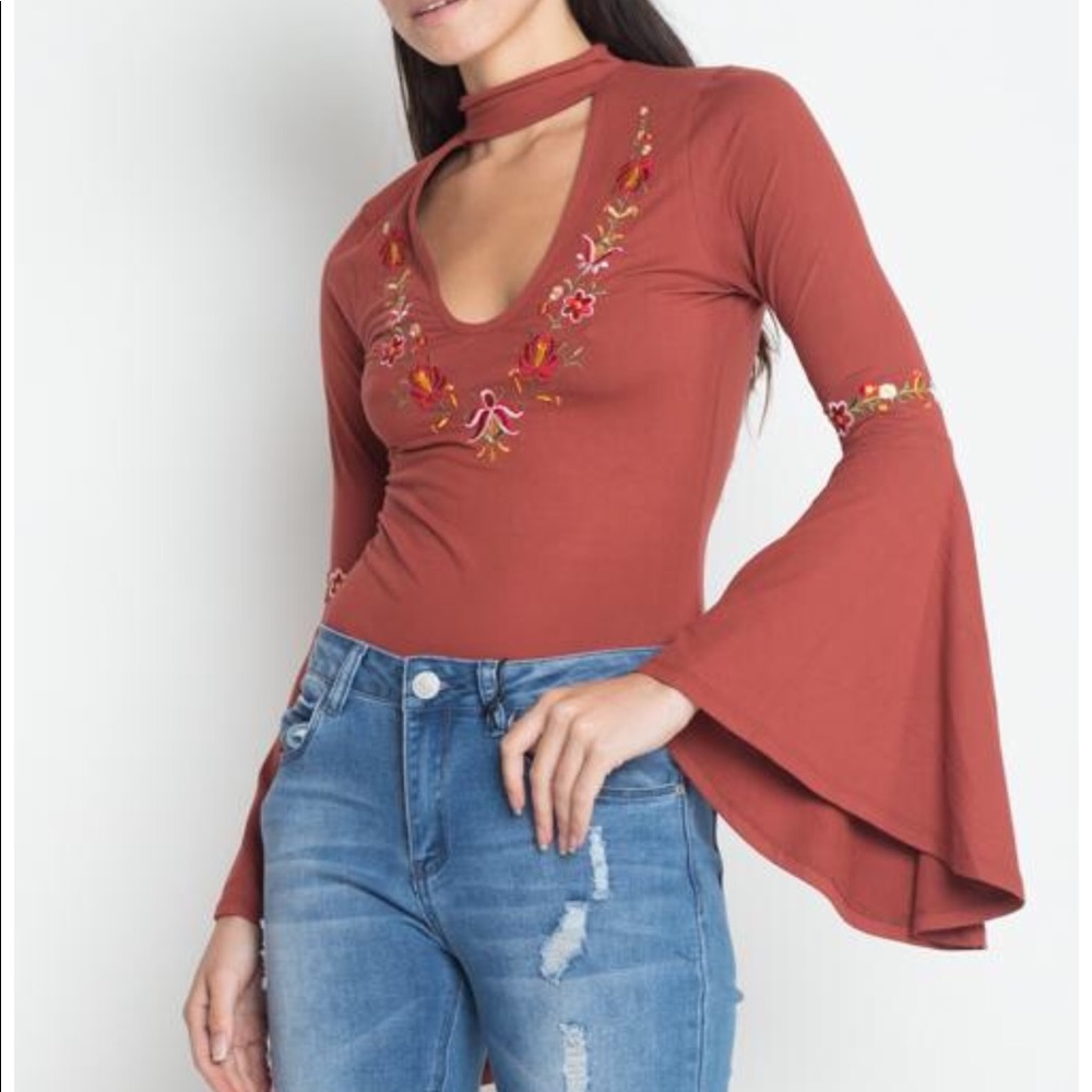 Floral V-Neck Choker Bodysuit - Picture 1 of 4